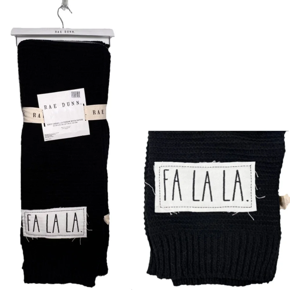 Rae Dunn Chenille Knit Throw Blanket Black